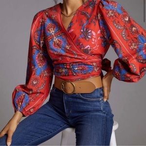 Anthropologie Floral Tie-Back Blouse